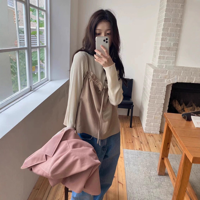 现H 蝴蝶结可调节小花边吊带女2025初秋韩系叠穿背心纯色外搭上衣|undefined