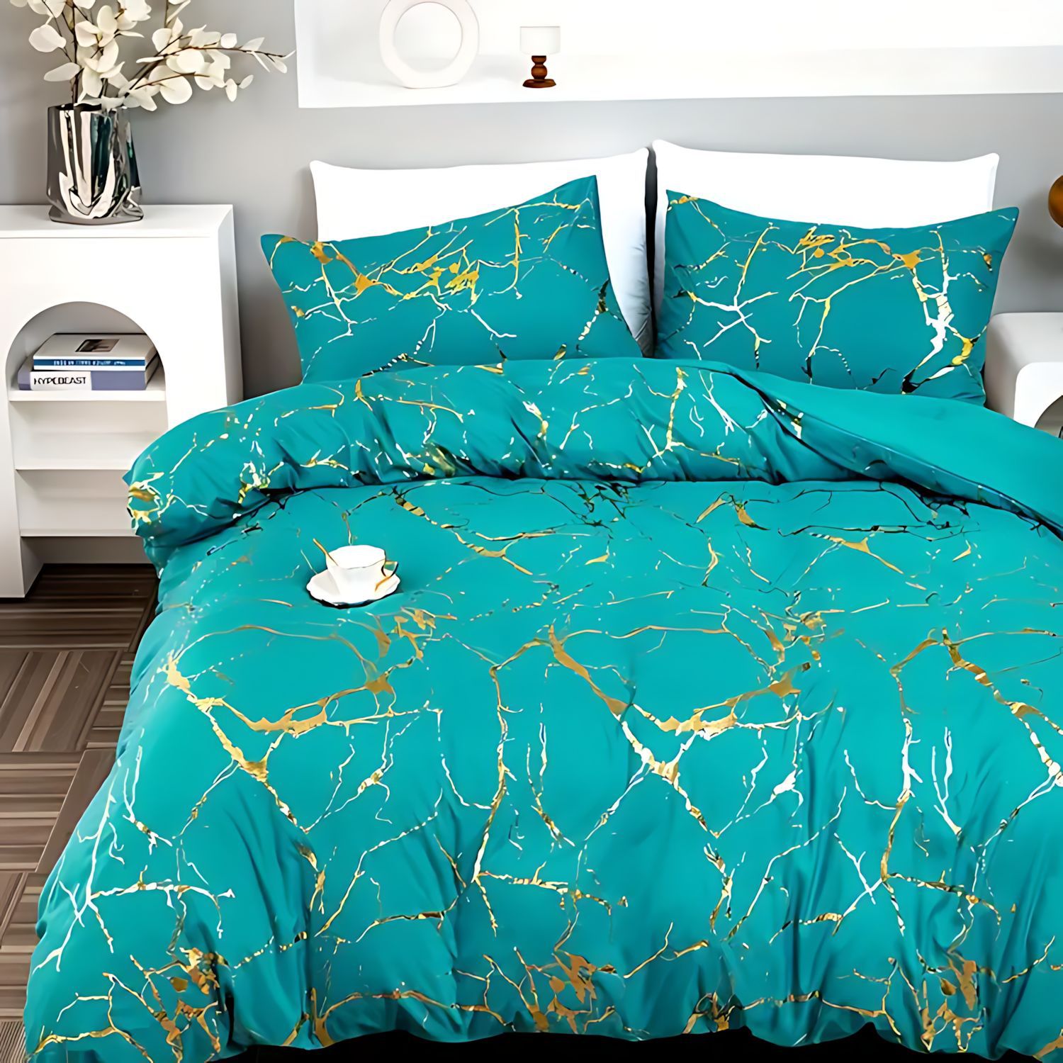 TEMU / JIT estilo transfronterizo clásico texturas de lámina de oro impresión digital 3D colcha suave funda de almohada kit