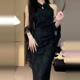 2024年新款新式重工长袖旗袍裙女夏季国风改良遮肚显瘦爆款连衣裙