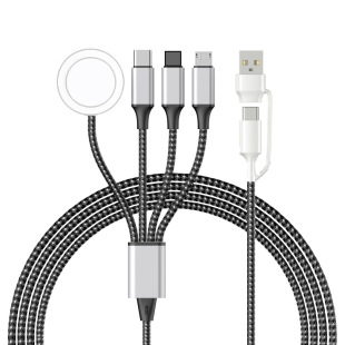 Explosive New Braided Four-in-one Watch Wireless Charging, Mobile Phone Charging Cable Data Cable, Multiple Connectors Available