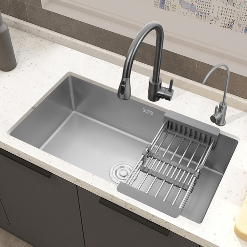 Nano Sink Single-Bowl Dishwashing Basin, Black Undermount Basin, Small 304 Stainless Steel Vegetable Washing Sink for Large-Kitchen Use