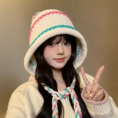 网红秋冬季帽子女新款多巴胺彩色绑带毛线针织帽保暖护耳街头百搭