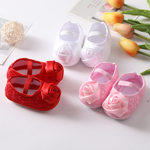  New Baby Shoes Headband Set Cute Princess Shoes European and American Rose Flower 0-6-9-11 Month Baby Shoes