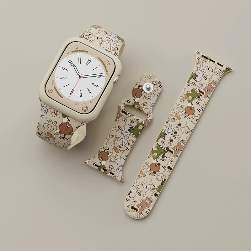 Совместимо с Apple S10 часы iWatch9 ремешок цветной принт силикон applewatch8 мультяшный S9 благородство S8/S7