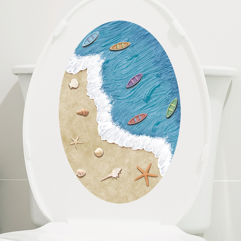 马桶盖装饰贴画卫生间浴室装饰墙贴画PVC可移除马桶垫贴纸 沙滩