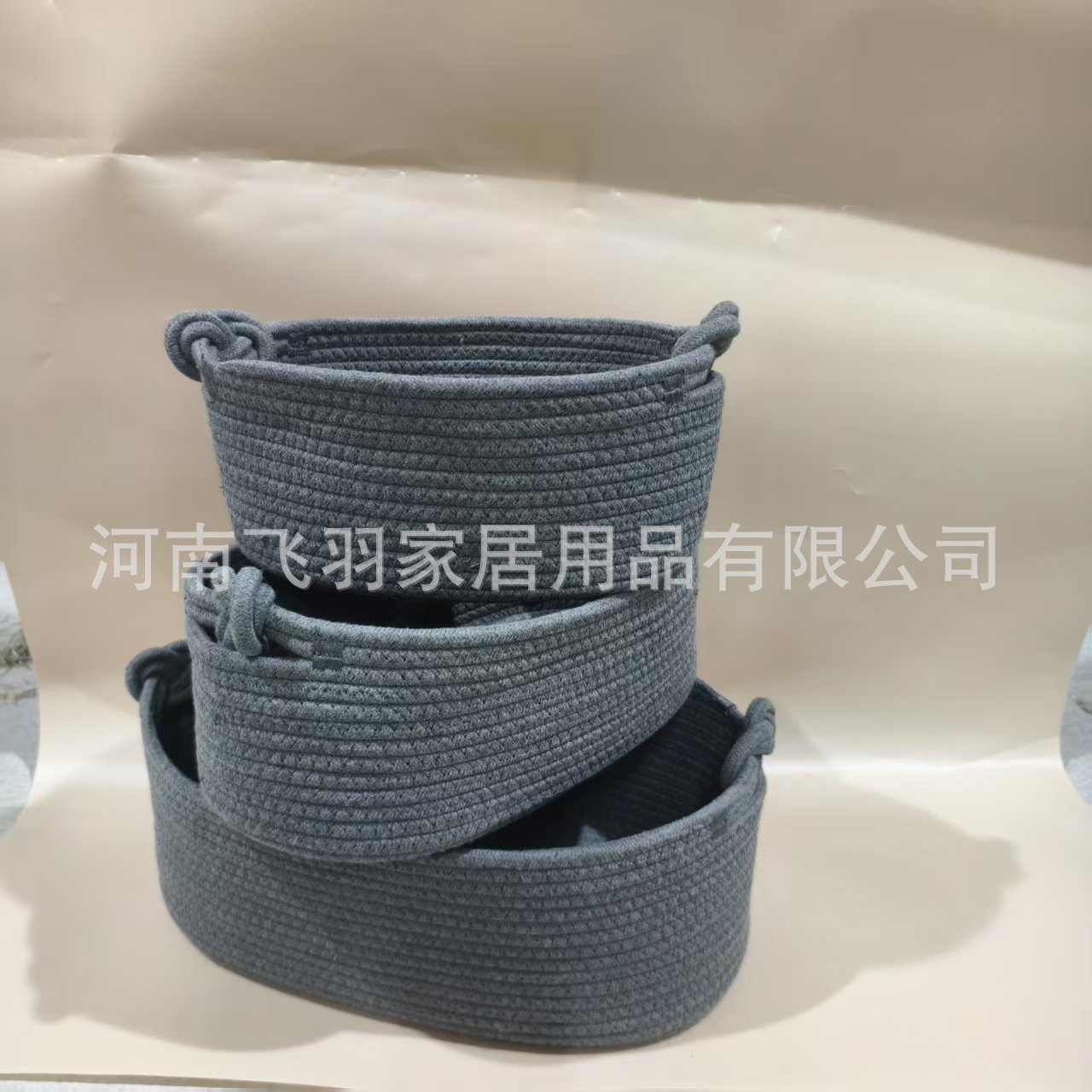 Fabricante de origen pegado nombre acompañante canasta de regalo de cuerda de algodón oval canasta de regalo de mango de torsión canasta de almacenamiento canasta decorativa