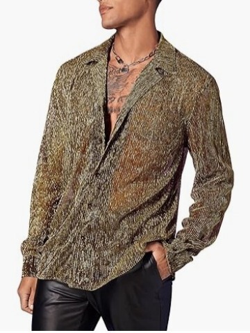 2025 Amazon Spring and Summer Men's Fashion Shiny See-Through Shirt Lapel Long Sleeve Men's Casual Shirt 2025 Amazon Spring and Summer Men's Fashion Shiny See-Through Shirt Lapel Long Sleeve Men's Casual Shirt