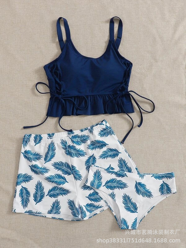 Mingyi nueva moda europea y americana sexy Bikini correa de hombro doble impresa pantalones dobles traje de baño de tres piezas para mujer