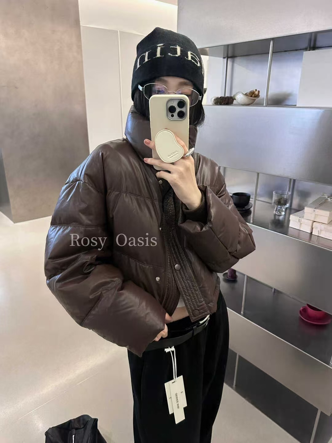 80898 소프트 PU 가죽 다운 재킷 - 버건디