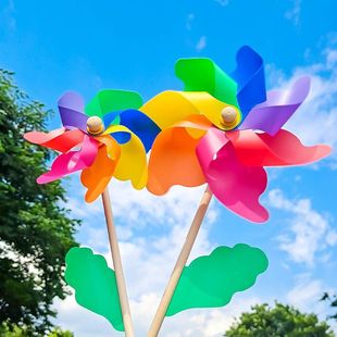 Windmill Toy Rotating Baby Colorful Outdoor Wholesale Decorative Wooden Pole Kindergarten Factory Direct Sales