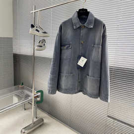 毒家版本现货高品质P家2025新款做旧冰蓝四袋工装夹克外套情侣款