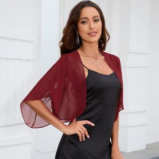 European and American spring/summer autumn thin chiffon half sleeve bridal shawl sun protection loose waistcoat solid color blouse cross-border