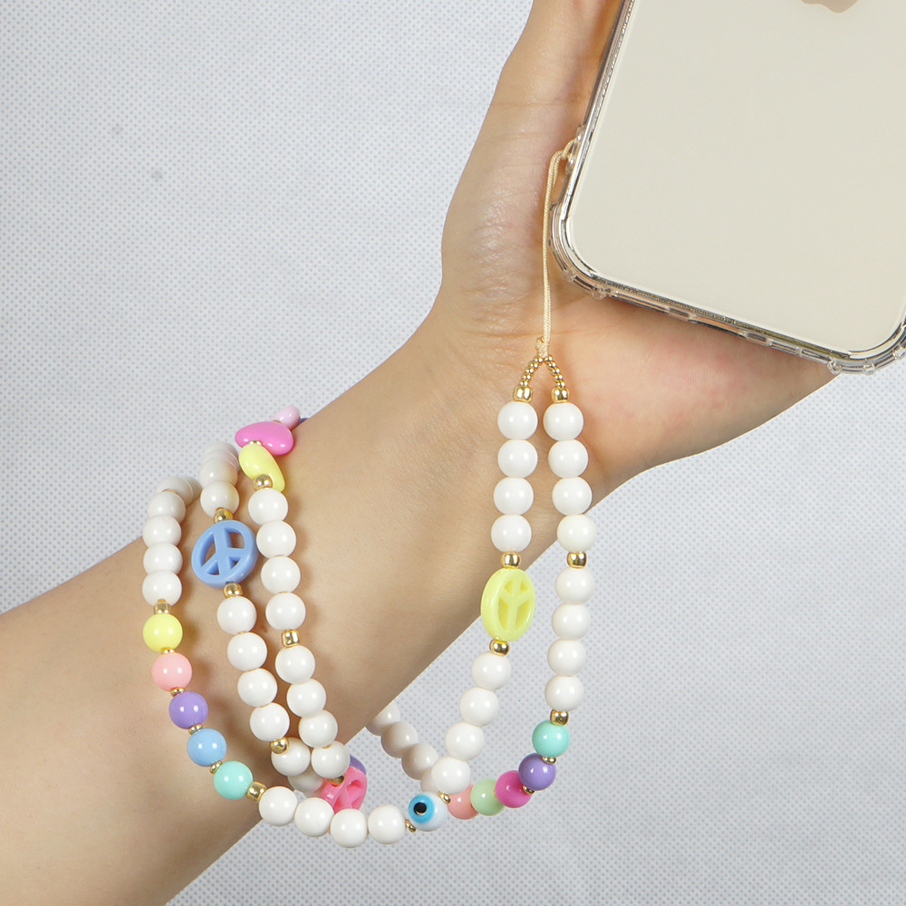 Acrylic Round Glass Beads Mobile Phone Chain Wholesale Nihaojewelry display picture 2