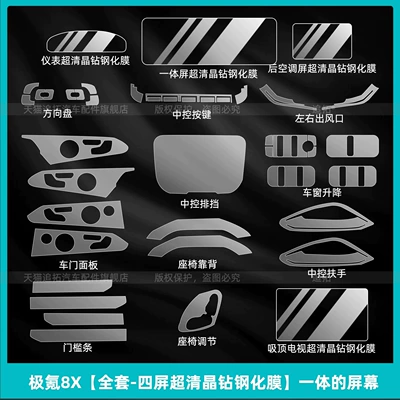 Car interior film – modification accessories - jikrypton-8xfull-set-four-screen-ultra-clear-crystal-diamond-tempered-filmintegrated-screen