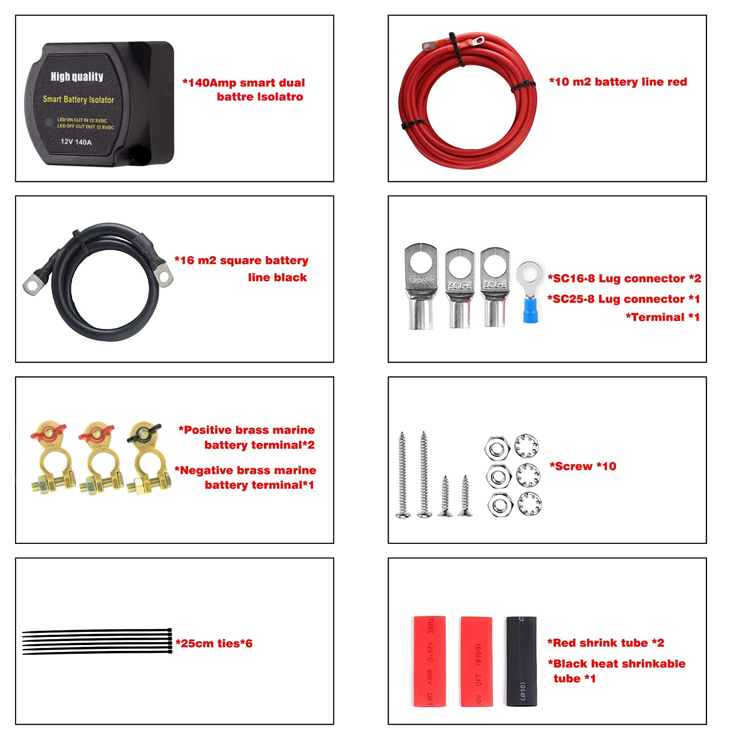 Doble batería aislador kit 12V140A voltaje sensible relé completo Cargador automático de doble batería