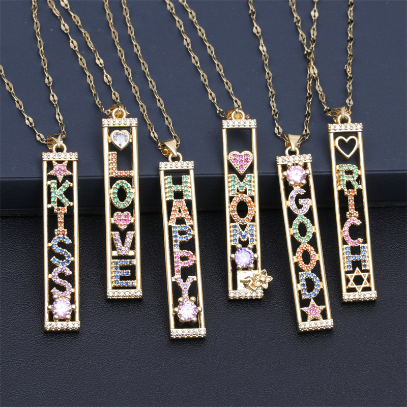 New Letters Pattern  Pendant  Copper  Inlaid Zircon Necklace display picture 5