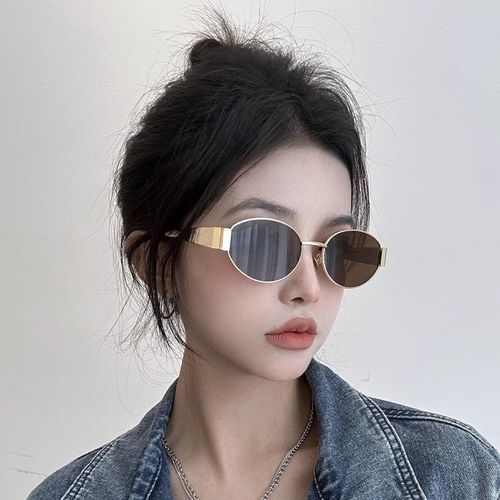 Cross-border new Arc de Triomphe elliptical metal frame sunglasses for women, high-end fashion street photography sun glasses.