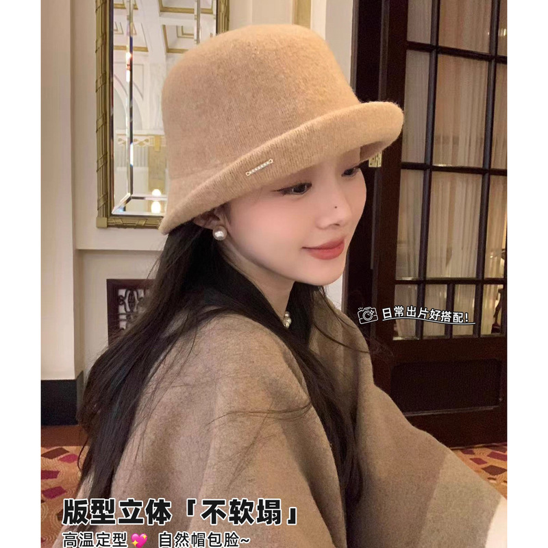 高品质卷边羊毛小礼帽女秋冬款时尚千金帽子显脸小渔夫帽子女盆帽|undefined