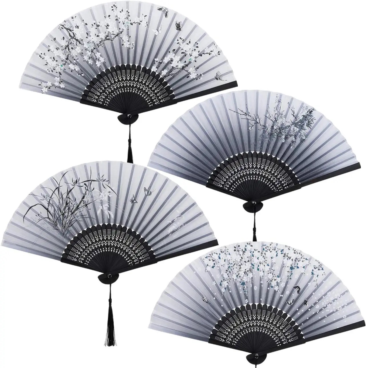 Cabeza de bambú de seda de hueso Ventilador de mujer Ventilador plegable de seda para mujer Flor de cerezo japonesa Ventilador de bambú Estilo japonés Ventilador plegable japonés