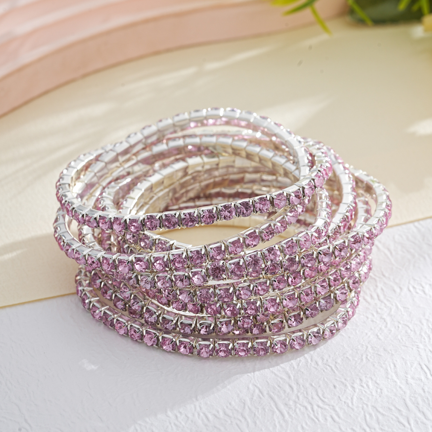 韩版时尚满钻单排弹力手链手饰厂家直销4.0MM简约水钻 AB钻