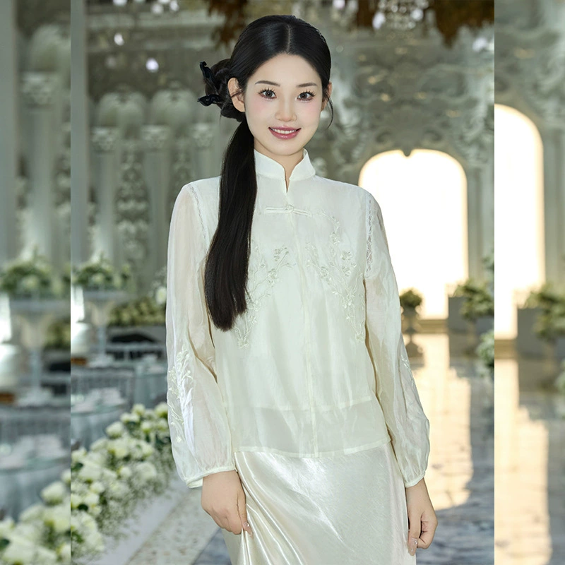 Ling Xiluo оригинальная цветочная новая китайская рубашка с воротником