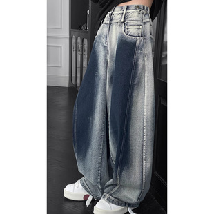 Men's Spring New Trendy Retro American Style Versatile Loose Scimitar Casual Straight Long Jeans