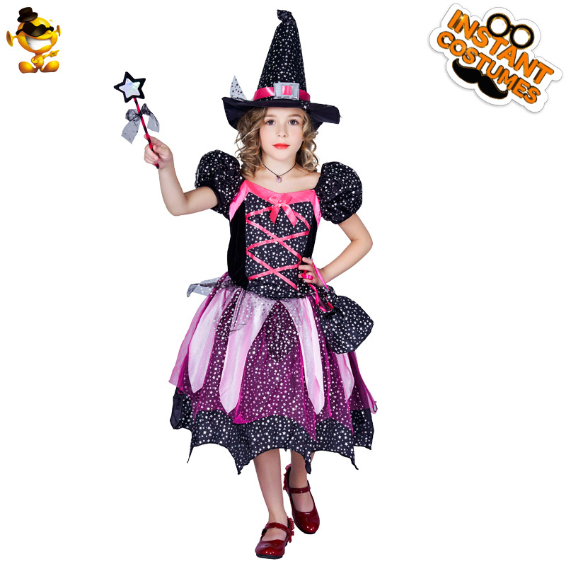 Traje de Halloween estrella hilado niño bruja vestido partido traje distribución al por mayor