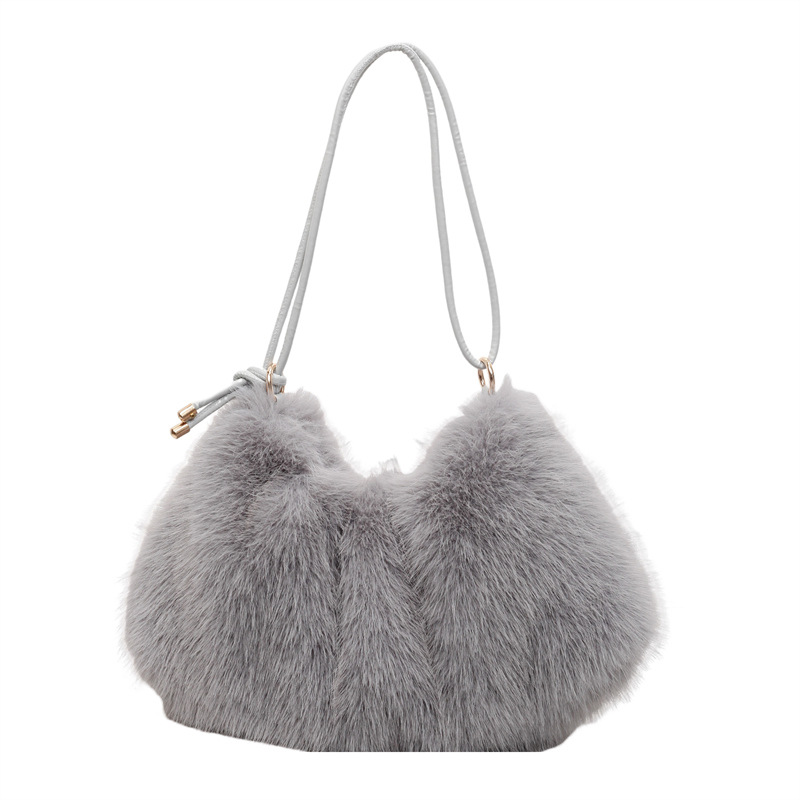 Transfronterizo 2025 otoño y invierno nuevo bolso de peluche dulce fresco bolso de brazo de textura para mujeres viajeros bolso de hombro de lana universal