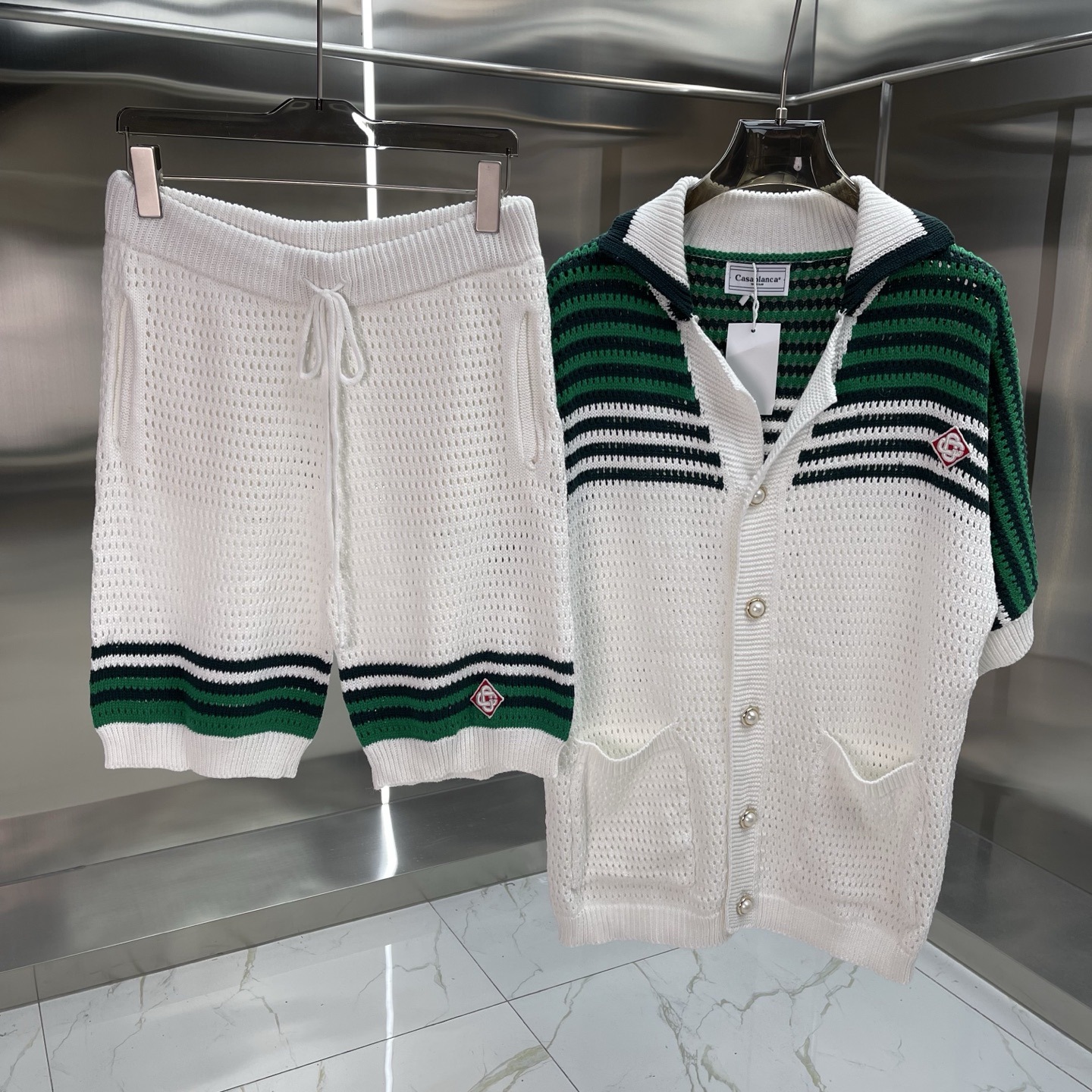 Comercio exterior casa Casablanca suéter suéter de manga corta jacquard cardigan polo pareja pantalones cortos traje