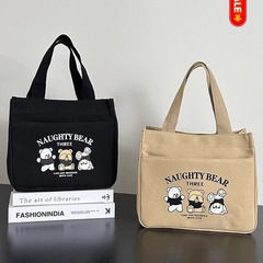 高颜値帆布ハンドバッグ宝母外出シンプルで小型で立体的なバッグ通勤は通勤弁当の弁当袋を厚くする