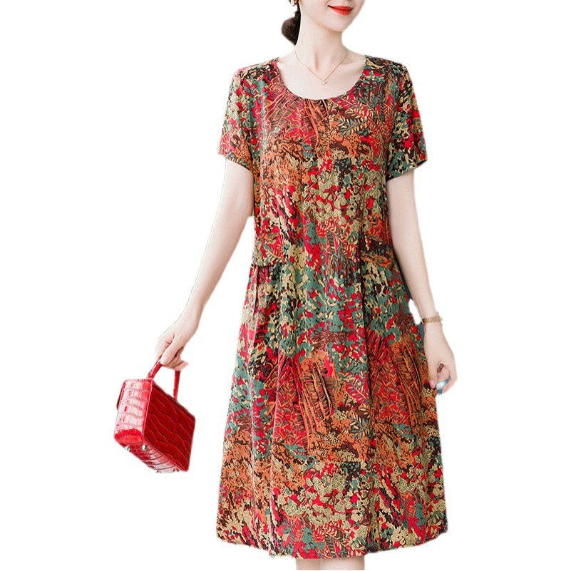 2024 новый стиль хлопчатобумажное шелковое платье модная мама среднего и пожилого женского возраста