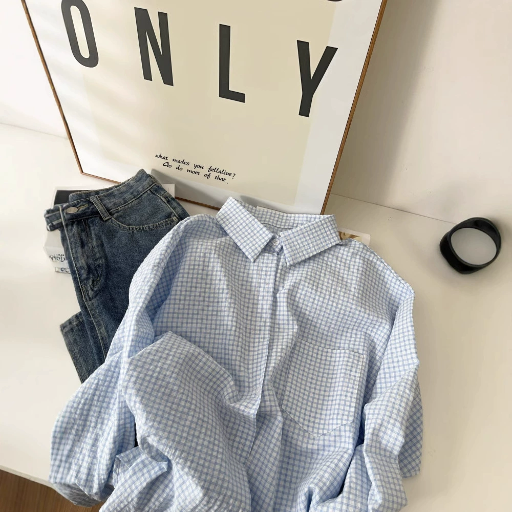 Популярная в TikTok полосатая рубашка в соленом стиле, свободная повседневная женская рубашка, весенне-осенняя куртка с длинными рукавами 5948.