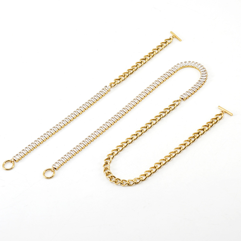 15g Weight PVD Coated Gold Plating Process Fashion Geometric 304 Stainless Steel 18K Gold Plated Rhinestones Stainless Steel Bracelets In Bulk