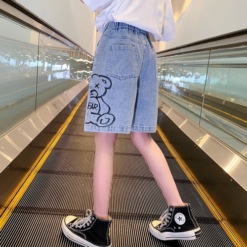 Girls' denim mid-pants new summer clothing versatile medium-sized children's casual five-six-point pants little girl shorts
