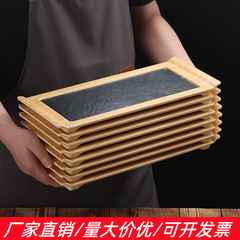 潮汕牛肉专用盘黑底木纹羊肉涮肉盘船形长方形火锅店鲜切牛肉盘子