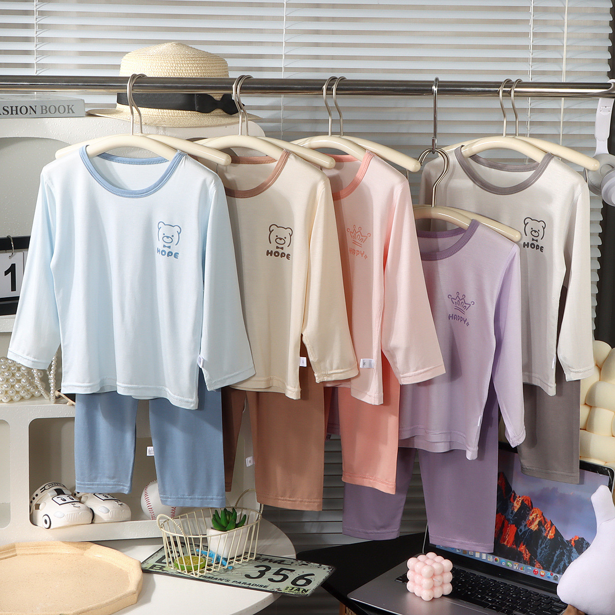 Children's Pajamas suit Summer Class A Youkus Baby Air-conditioning Clothes Inner Wear Boys' Long-sleeved Home Clothes for Middle and Old Children