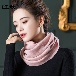 Autumn and Winter Pure Wool Knitted Neck Warmer for Men and Women, Warm and Windproof, Convenient Pullover Scarf, Solid Color Versatile Double-Loop Neck Warmer