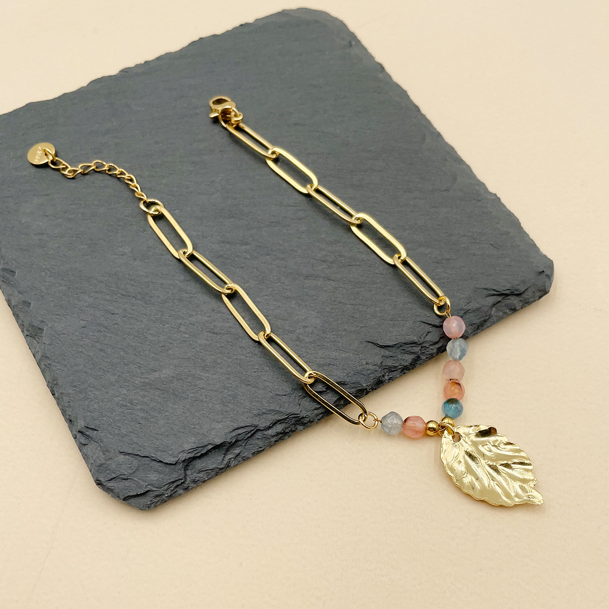 Fashion Leaf Stainless Steel Plating Artificial Crystal Bracelets