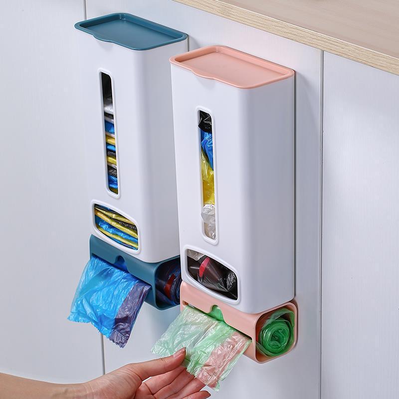 Trash bag storage box magic, kitchen placement, bag storage, convenient plastic bag wall-mounted adhesive bag large capacity collector