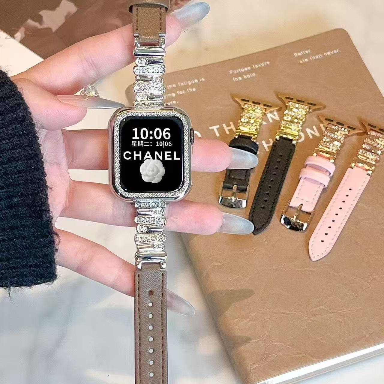 Irregular Diamond-Encrusted Watch Strap Suitable for Apple Watch S11 Watch Strap 109 Xiaomi Mi Band 10 Leather Wrist Strap