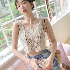 Embroidered camisole hollow knitted short inner vest women's top sleeveless individual style