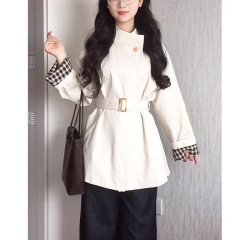 白色立领短款风衣外套女2025秋季新款小个子韩系感休闲系带大衣女