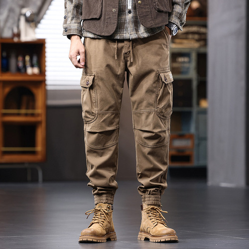 Spring 2025 American Retro Men's Casual Loafers with Loose Ankle, Multi-Pocket Work Pants Trend Brand