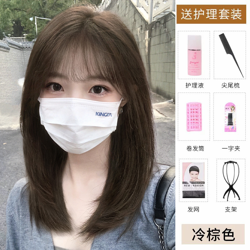 Pelucas de longitud media para mujer, cabello humano de simulación natural, capa de seda, cubierta completa, cubierta de clavícula, reducción de edad, cubierta de pelo corto completo