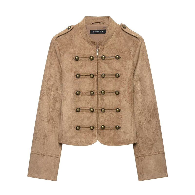 MYST&ZA early autumn new product Napoleon vintage long-sleeve knotted buckle suede texture jacket 6318245