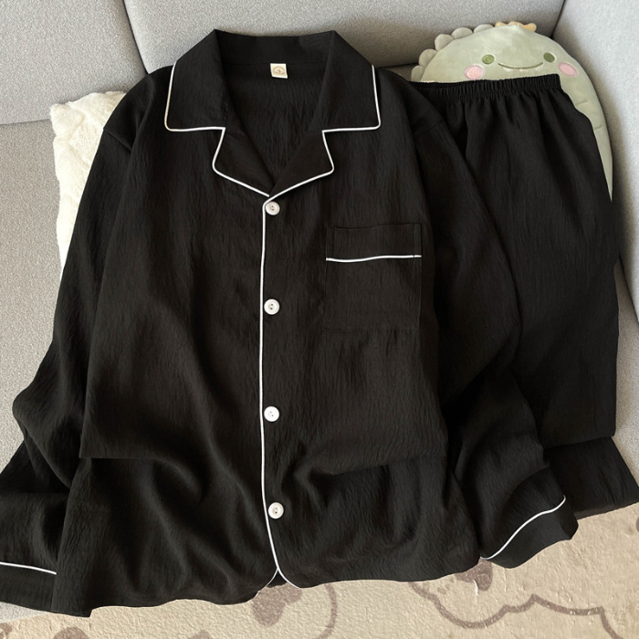 Primavera y otoño delgada pijamas de algodón nublado hombre ocio simple color sólido vestido en vivo conjunto de ropa de casa comercio exterior al por mayor