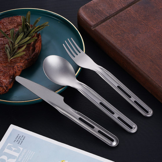 Pure Titanium Outdoor Tableware New Combination Camping Knife, Fork and Spoon suit Picnic Travel Hiking Ultra-light Tableware Three-piece Set