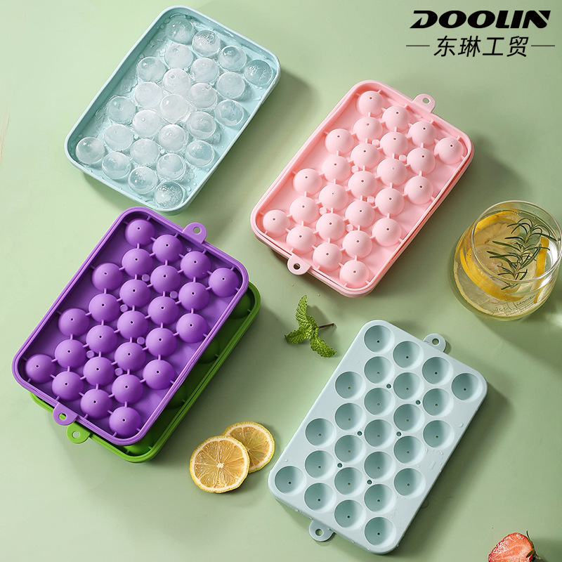 in stock 25 grid silicone ball ice grid silicone mold with cover fruit ice cube mold easy demoulding small round ice ball mold