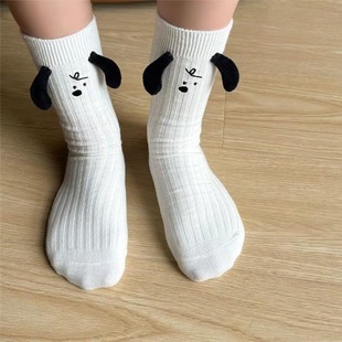 JK Girls Carto Socks Ins Trendy All-match Niche Three-dimensional Ears Black and White Puppy Cotton Socks White Socks Women's Socks