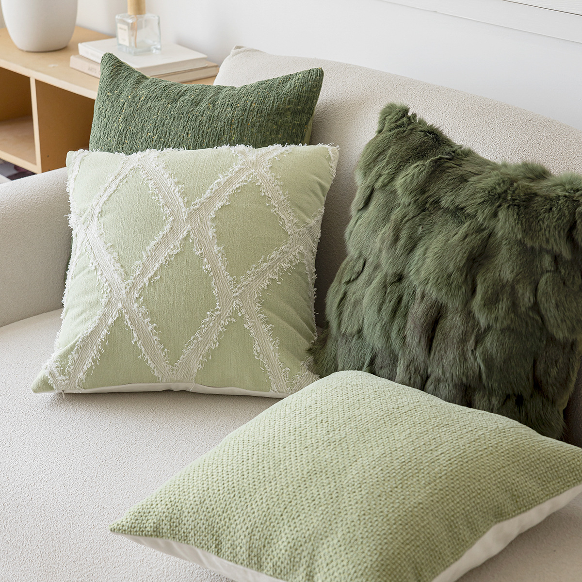 Green Sofa Pillowcase Advanced Sense Ins Style Model Room Living Room Decorative Pillow Bedside Cushion Bed Backrest